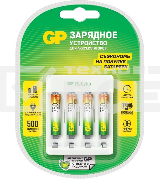 Зарядное устройство GP Rechargeable Е411/75AAAHCCS-2CR1 AA/AAA NiMH 750mAh (4шт) блистер