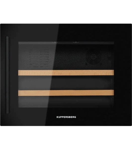 Винный шкаф Kuppersberg RBW 45, встраиваемый, High-Tech, объем 62 л, вместимость 28 бутылок, диапазон температуры 5-20 градусов, 2 полки из бука, LCD дисплей, уровень шума 40 дБ, черный