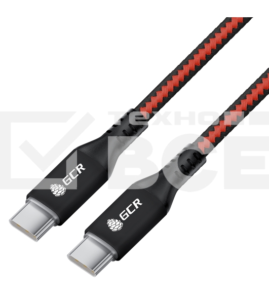 Кабель GCR 1.0m Type-C-C POWER DELIVERY 18 W, быстрая зарядка, текстиль красно-черный, AL case, GCR-56730