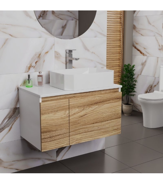Комплект для ванной, 3 предмета (Тумба подвесная Bau Blackwood 80 + Раковина BAU Hotel 51х37, Смеситель высокий Hotel Still, нерж. сталь)