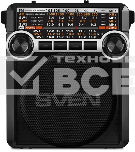 Радиоприемник АС SVEN SRP-355, черный (3 Вт, FM/AM/SW, USB, SD/microSD, фонарь, встроенный аккумулятор) АС SVEN SRP-355, черный (3 Вт, FM/AM/SW, USB, SD/microSD, фонарь, встроенный аккумулятор)