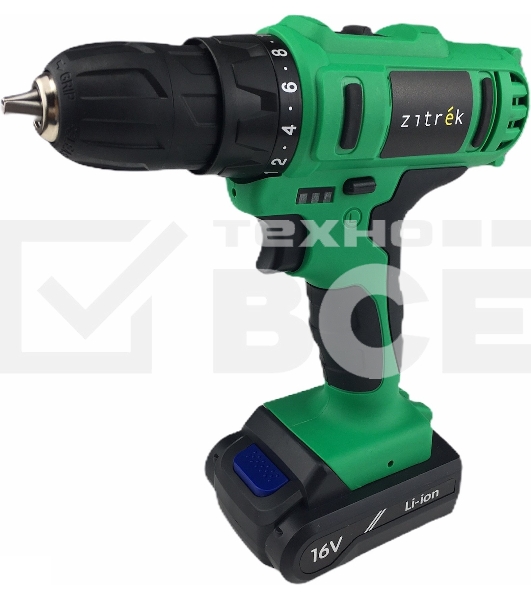 Дрель-шуруповерт Zitrek Greenpower 16-Li 063-4075, Аккумуляторная, 16В, 2 АКБ, Кейс