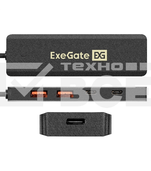 USB-Хаб (концентратор) 4-в-1 ExeGate DUB-2C2P/10G (кабель-адаптер USB 3.2 Gen2 Type C --> 2xUSB3.2 Gen2 Type-A (10G)/2xUSB3.2 Gen2 Type-C (10G), SuperSpeed+ USB 10Gbps, Plug&Play, черный)