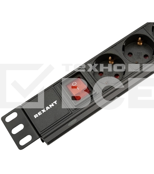 Блок распределения питания Rexant для 19' шкафов, горизонтальный, 8 розеток СЕЕ 7/4, 10A, выкл, алюм корп, гнездо C14