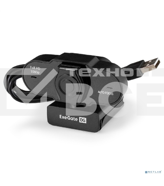 Веб-камера ExeGate BlackView C931 Full HD AF (2Мп, 1920х1080, 1080P, 30fps, автоматический фокус, защитная шторка, 4-линзовый объектив, микрофон с шумоподавлением, универсальное крепление, отверстие под штатив, USB, кабель 1,5 м, Windows 7/8/10/11, Mac OS