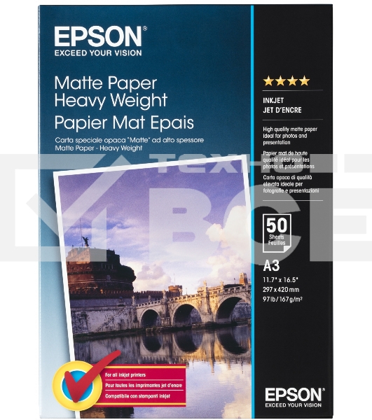 Фотобумага Epson C13S041261 A3/167г/м2/50л плотная матовая ярко-белая