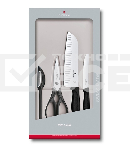 Набор ножей кухон. Victorinox Swiss Classic Kitchen (6.7133.4G) компл.:4шт черный подар.коробка