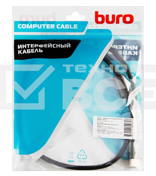 Кабель аудио-видео Buro HDMI (m)/HDMI (m) 1м. феррит.кольца Позолоченные контакты черный (BHP-HDMI-2.1-1G)