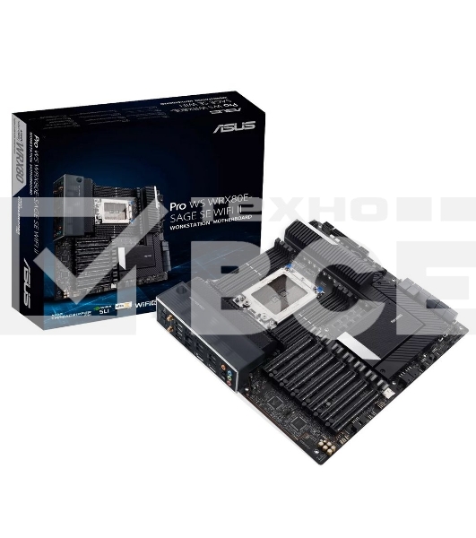 Материнская плата ASUS Pro WS WRX80E-SAGE SE WIFI II, sWRX8, AMD WRX80, 8xDDR4, 8xSATA, 3xM.2, 7xPCI-E 4.0 x16, 2xRJ-45 10Gb, 8xUSB 3.2 Gen 2, 1xUSB 3.2 Gen 2, 1xUSB 3.2 Gen 2x2, 5x3.5 мм, 7.1, E-ATX