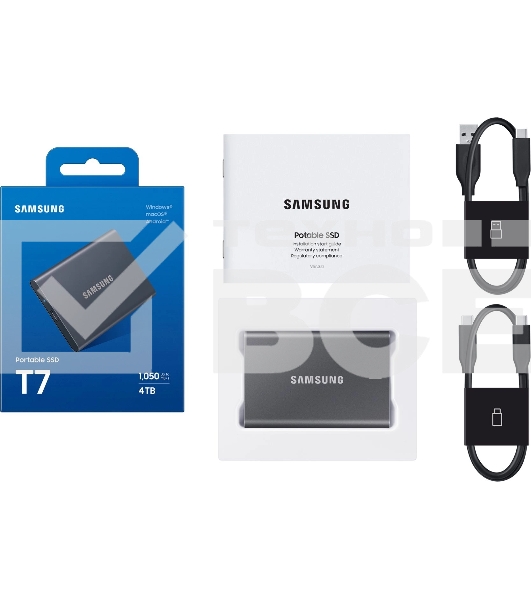 Внешний SSD Samsung T7 Shield, 4TB, USB 3.2 Gen 2 Type-C, R/W 1050/1000, черный