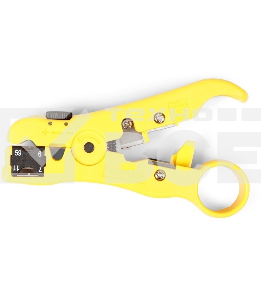 Универсальный инструмент для зачистки витой пары (UTP/STP) Hyperline HT-352, круглого телефонного кабеля кат. 5, коаксиального кабеля RG-59/6/11/7, плоского телефонного кабеля