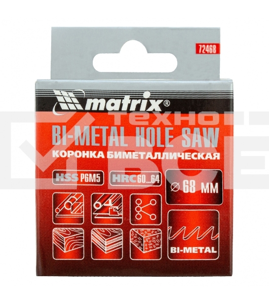 Коронка BIMETAL, 68 мм Matrix