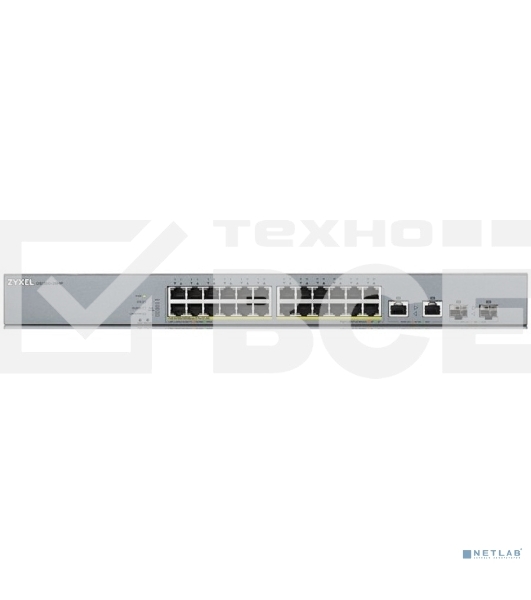 Коммутатор Zyxel GS1350-26HP, 24xGE PoE+, 2xCombo (SFP/RJ-45), бюджет PoE 375 Вт, дальность передачи питания до 250 м, автоперезагрузка PoE-портов, повышенная защита от перенапряжений и электростатических разряд