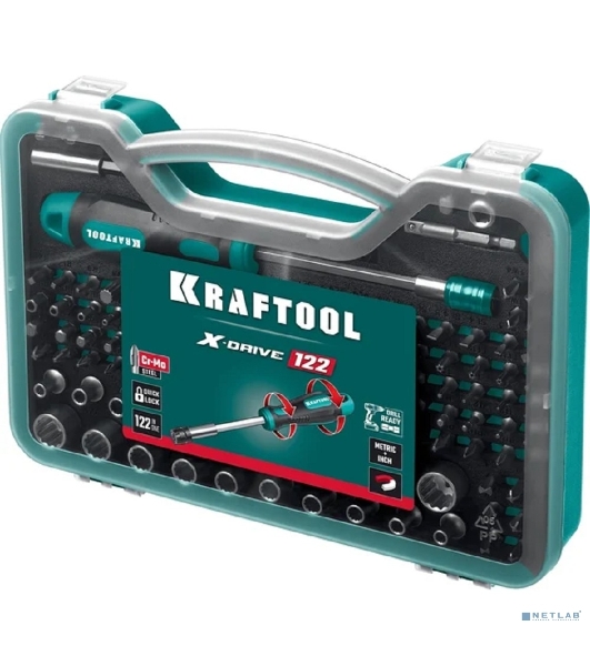 Набор: отвертка-битодержатель с насадками KRAFTOOL X-Drive-122, 122 шт (26816)