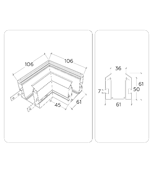 Коннектор угловой для корпуса в натяжной потолок Magnetic 220V 100*100*61 GL1043 BK черный (соединители в комплекте)