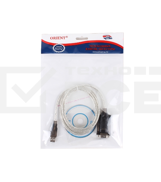 Кабель-адаптер USB AM <-> COM DB9M(RS232) Orient USS-101N18, chipset Prolific PL2303TA, поддержка Win 8/8.1, 1.8м, крепление винты