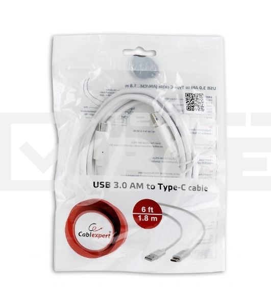 Кабель USB Cablexpert CCP-USB3-AMCM-6-W, USB3.0 AM/USB Type-C, 1.8м, белый, пакет