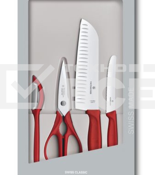Набор ножей кухон. Victorinox Swiss Classic Kitchen (6.7131.4G) компл.:4шт красный подар.коробка