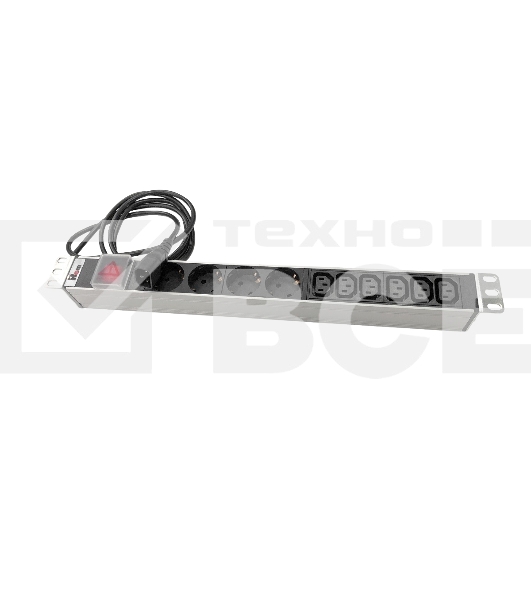 Блок розеток Rem-10 с выкл., 4 Sсhuko, 6 IEC 60320 C13, 10 A, алюм., 19