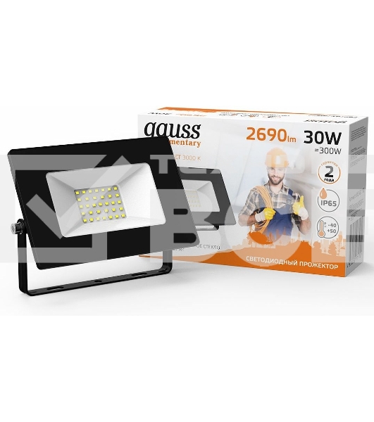 Прожектор светодиодный GAUSS 613527130 LED 30W 2000lm IP65 3000К черный 1/60
