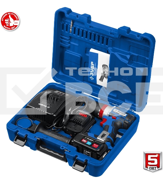 Дрель-шуруповерт Зубр DBS-201-42, 20В, 2 АКБ, Ударная, Кейс