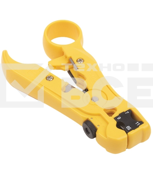 Универсальный инструмент для зачистки витой пары (UTP/STP) Hyperline HT-352, круглого телефонного кабеля кат. 5, коаксиального кабеля RG-59/6/11/7, плоского телефонного кабеля