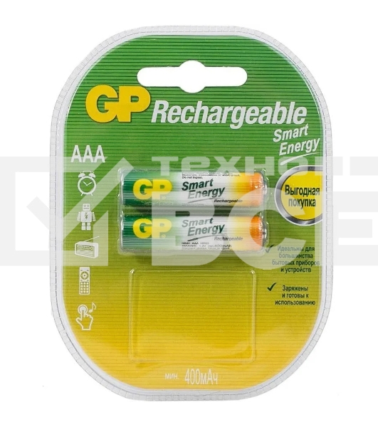 Перезаряжаемые аккумуляторы Smart Energy GP 40АAAHC AАA, емкость 400 мАч - 2 шт. в клемшеле