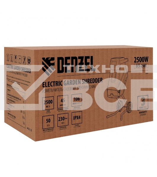 Измельчитель садовый электрический Denzel ECS-2500, 2500 Вт, 45мм