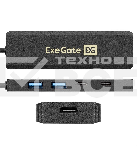 USB-Хаб (концентратор) 4-в-1 ExeGate DUB-2C2P/5G (кабель-адаптер USB 3.2 Gen1 Type C --> 2xUSB3.2 Gen1 Type-A (5G)/2xUSB3.2 Gen1 Type-C (5G), SuperSpeed USB 5Gbps, Plug&Play, черный)