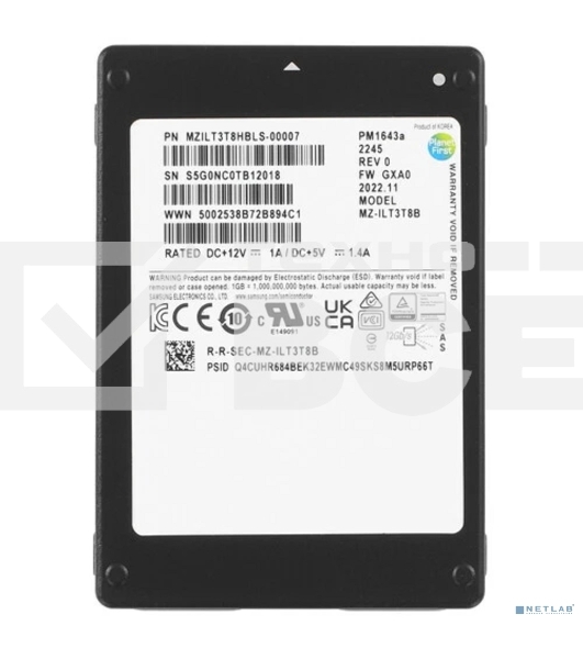 Накопитель SSD Samsung PM1643a, 3.84Tb, SAS 12Gb/s, 2.5