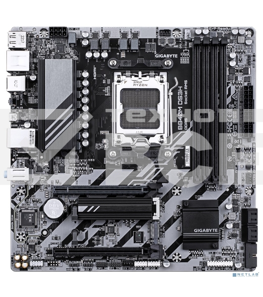 Материнская плата Gigabyte B840M DS3H, AM5, AMD B840, 4xDDR5, 4xSATA, 2xM.2, 1xPCIe 4.0 x16, 1xPCIe 3.0 x4, 2xDP, 1xHDMI, 1x2.5Gb LAN, 3xUSB-A 5Gbps, 8xUSB-A 2.0, 1xUSB-C 5Gbps, 3x3.5 мм, 7.1, mATX