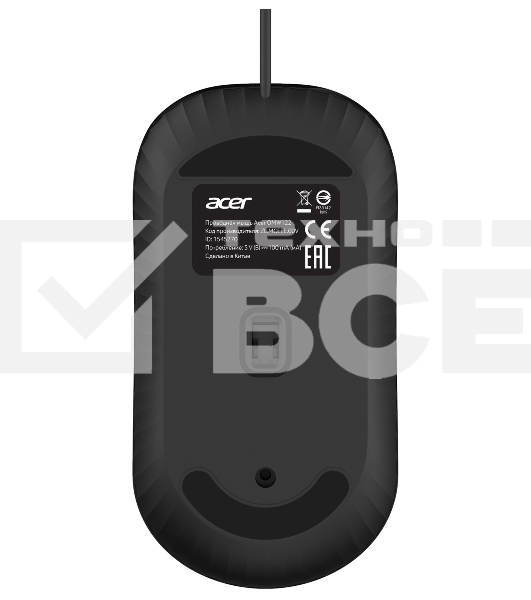 Мышь проводная Acer OMW122 черный, 1200 dpi, USB, кнопки - 3