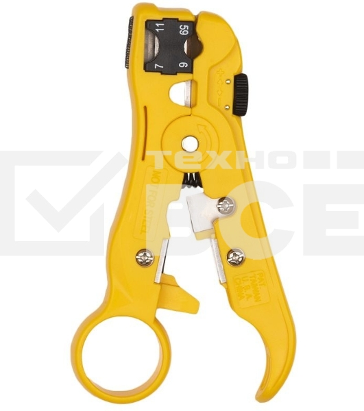 Универсальный инструмент для зачистки витой пары (UTP/STP) Hyperline HT-352, круглого телефонного кабеля кат. 5, коаксиального кабеля RG-59/6/11/7, плоского телефонного кабеля