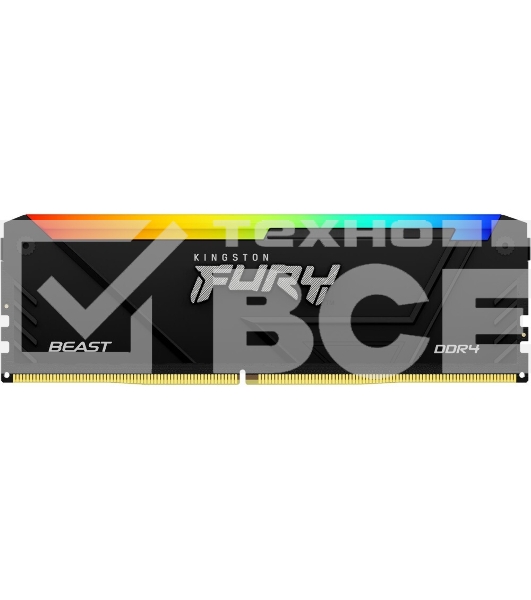 Оперативная память Kingston Fury Beast, DDR4, 32GB (2x16GB), 3600MHz, CL18, с радиатором, RGB, черный