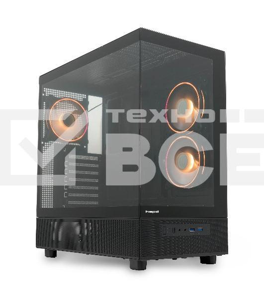 Компьютерный корпус HSPD F710, Panoramic Mid Tower, черный, TG, 0.5 SPCC, 3x120мм ARGb E-ATX, ATX, mATX, mITX 185/395/270мм 2x2.5