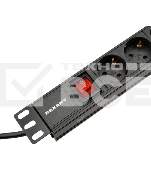 Блок распределения питания Rexant для 19' шкафов, горизонтальный, 8 розеток СЕЕ 7/4, 10A, выкл, алюм корп, шнур 2м, вилка C14
