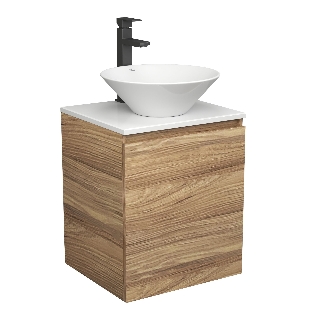 Тумба Bau Dream Blackwood 50 с дверцей, раковина BAU Dream D43, смеситель для раковины высокий Hotel Black, черный