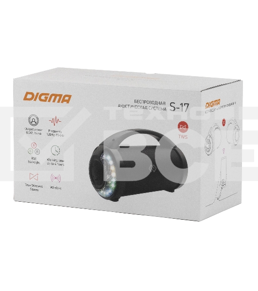 Колонка портатитвная Digma S-17 черный 8.5W 1.0 BT/3.5Jack/USB 10м 1500mAh