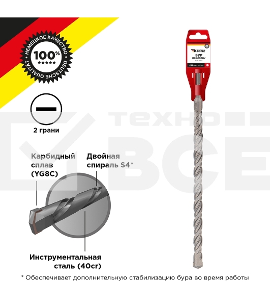 Бур по бетону 22x460x400 мм SDS PLUS Kranz