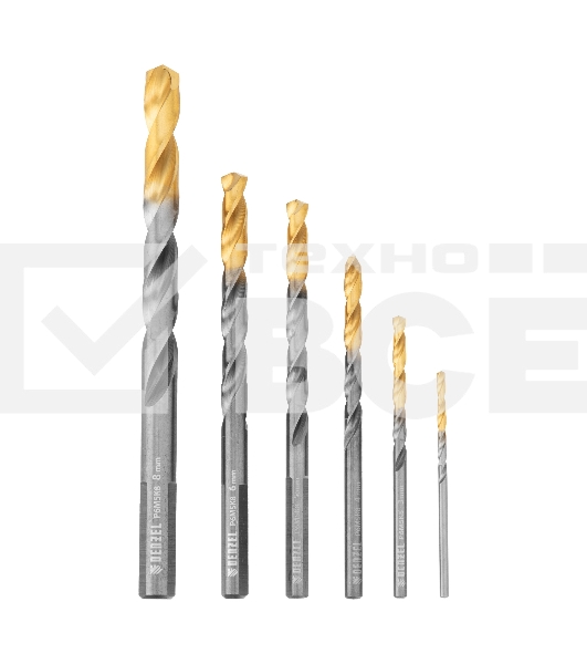 Набор сверл по металлу Denzel 2-8мм, Р6М5К8-TiN, Golden Tip, 6 шт 723004