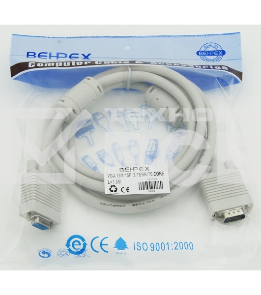 Кабель-удлинитель VGA VGA HD15 (m)/VGA HD15 (f) 1.8м феррит.кольца экран.