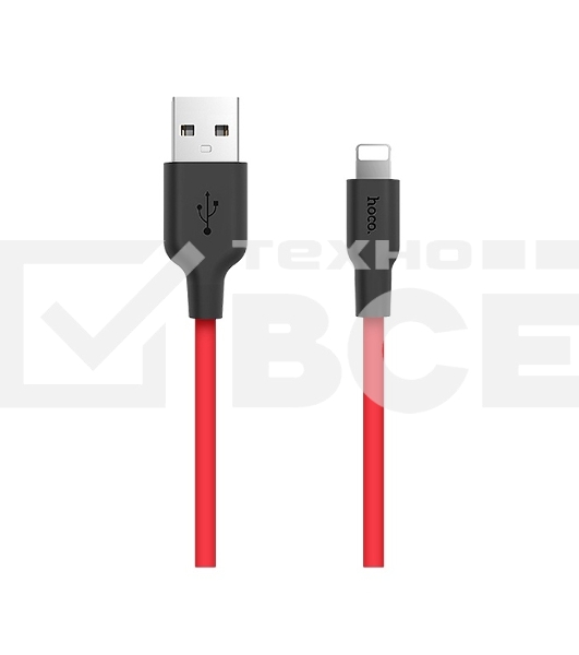 Кабель USB 2.0 hoco X21, силиконовая оплетка, AM/Lightning M, черно-красный, 1м