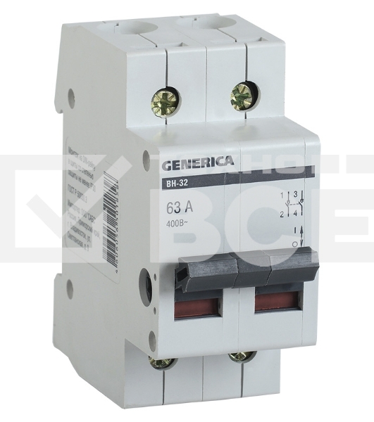 Выключатель нагрузки Iek MNV15-2-063 (мини-рубильник) ВН-32 2Р 63А GENERICA