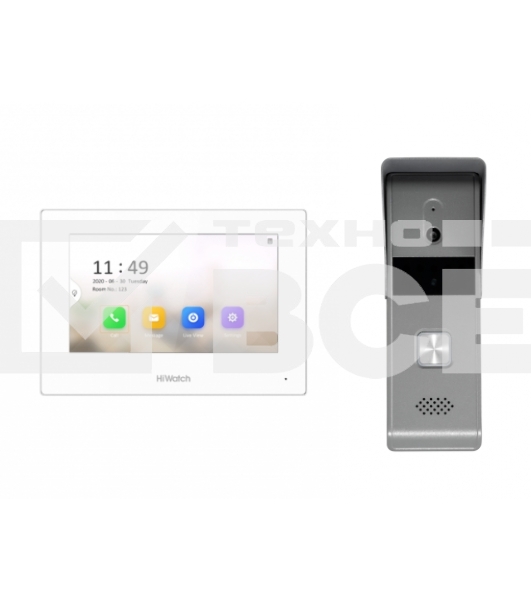 Комплект гибридной видеодомофонии, Включаются устройства:, DS-D100P, VDP-H3212W, 1 блок питания 12В, Работа с Hik-Connect