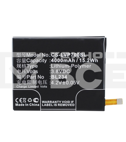 Аккумулятор CameronSinoCS-LVP700SL (BL234) для Lenovo P70T 3.8V / 4000mAh / 15.20Wh
