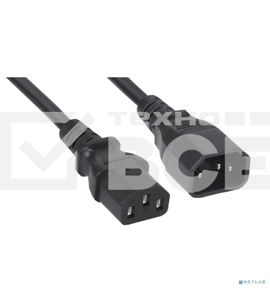 Кабель питания сист.блок-монитор Cablexpert PC-189-VDE-5M, 5м, C13-C14, VDE, 10А, Сечение провода: 0,75 мм2, черный, с заземлением