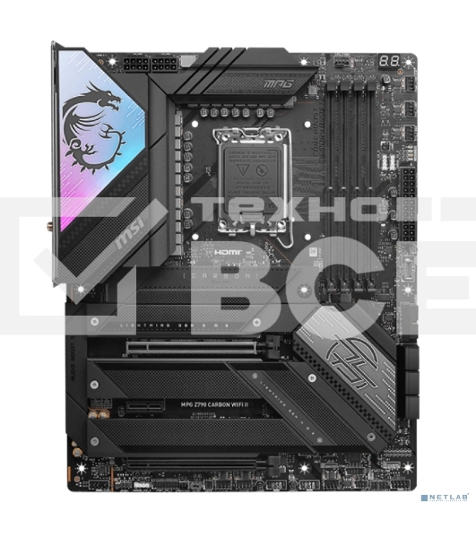 Материнская плата MSI MPG Z790 CARBON WIFI II, LGA 1700, Intel Z790, 4xDDR5, 6xSATA, 5xM.2, 1xPCIe 5.0 x16, 1xPCIe 4.0 x16, 1xPCIe x1, 1xHDMI, 1x 2.5Gb LAN, 6xUSB-A 3.2 Gen 2, 2xUSB-A 3.2 Gen 1, 1xUSB-C 3.2 Gen 2, 1xUSB-C 3.2 Gen 2x2, 5x3.5 мм, 7.1, ATX
