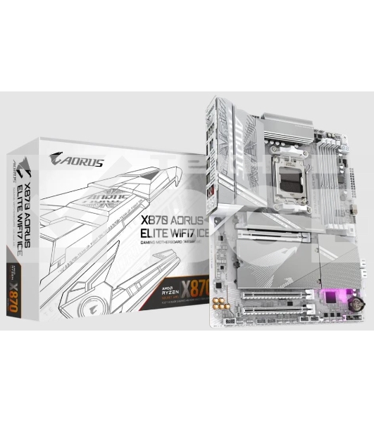 Материнская плата Gigabyte X870 AORUS ELITE WIFI7 ICE, AM5, AMD X870, 4xDDR5, 4xSATA, 4xM.2, 1xPCI-E 5.0 x16, 1xPCI-E 4.0 x4, 1xPCI-E 3.0 x2, 1xHDMI, 1x 2.5Gb LAN, 2xUSB-C 4.0, 2xUSB 3.2 Gen 2, 4xUSB 3.2 Gen 1, 4xUSB 2.0, 2x3.5 мм, 7.1, ATX
