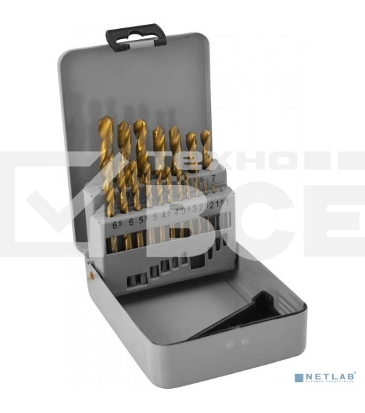 Набор спиральных сверл по металлу Thorvik TDBS19 HSS TiN в металлическом кейсе, d1.0-10.0 мм, 19 предметов