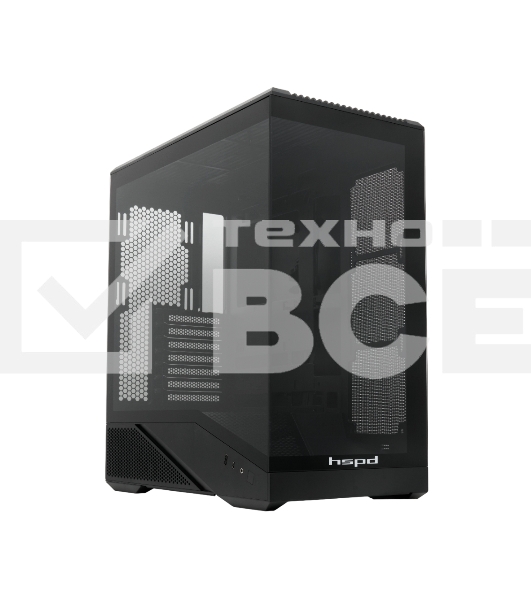 Компьютерный корпус без блока питания HSPD F711-TGbK, Panoramic Full Tower, Black, TG, 0.7 SPCC, no fans ATX, mATX, mITX 190/420/280мм 2x2.5', 2x3.5', 7xPCI 1xUSB-A 3.0, 1xUSB-C 445x235x475мм